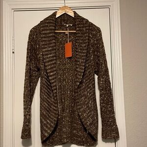 Tulle Marled Brown Open-Front Shawl Cardigan